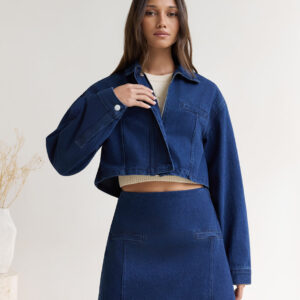 Coffee Dates Cropped Denim Jacket Blue